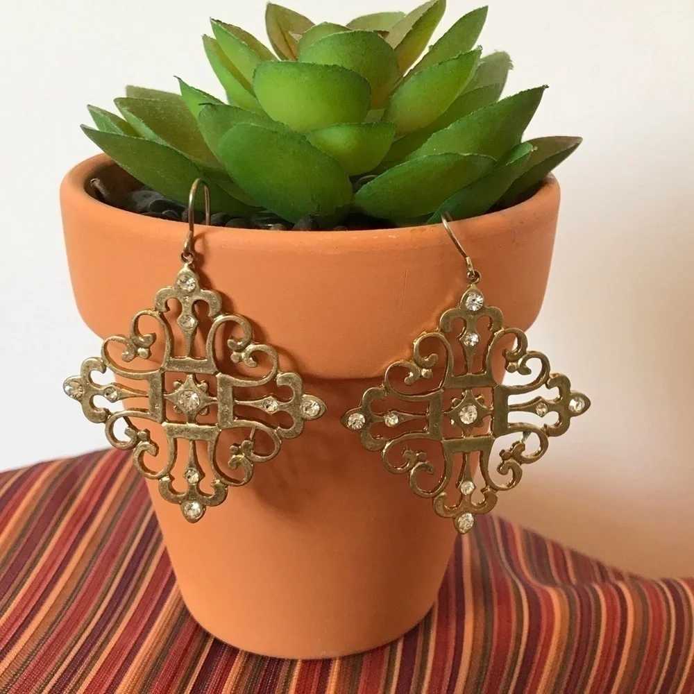 Gold Tone Earrings with Rhinestones